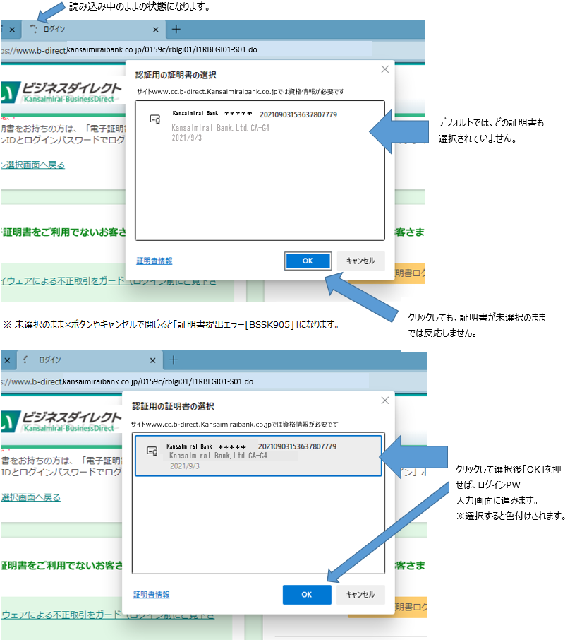 Microsoft Edge バージョンアップによる電子証明書ログイン操作方法の変更について 関西みらいビジネスダイレクト 関西みらい銀行