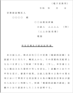 申告受理及び認証証明書（一式）のサンプル画像