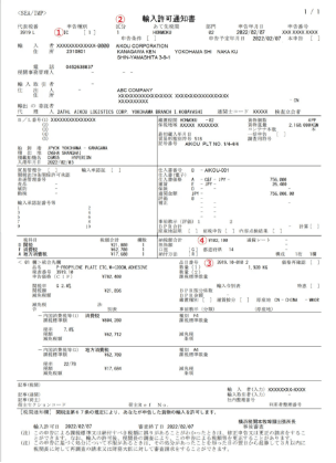 輸入許可通知書のサンプル画像