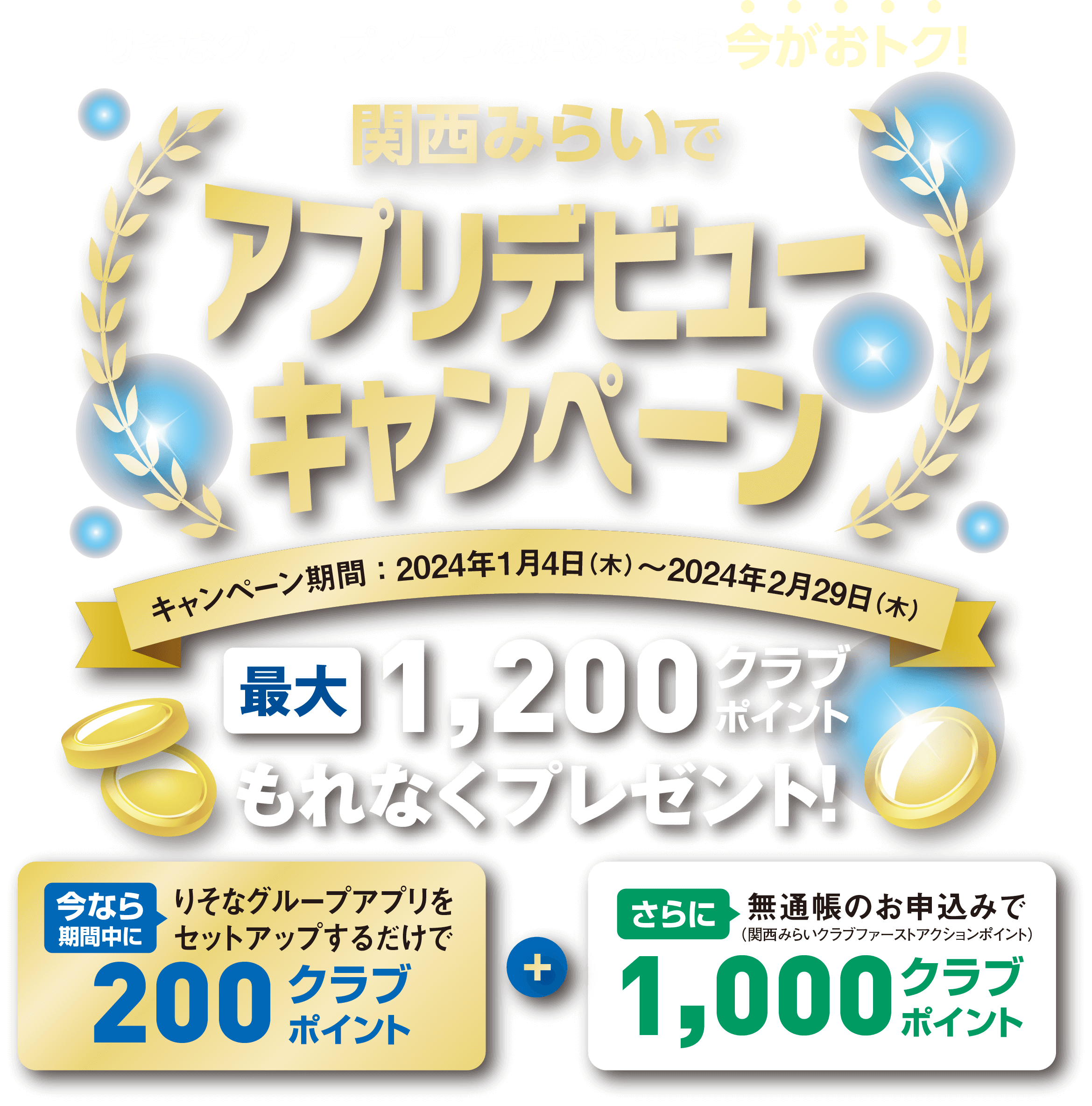 アプリデビューキャンペーン　最大1,200クラブポイントもれなくプレゼント！