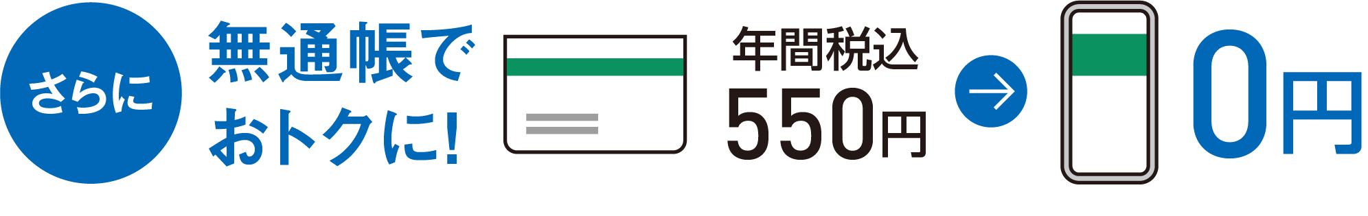 さらに無通帳でおトクに!年間税込550円が0円