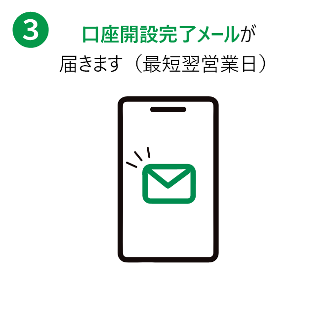 口座開設完了メールが届きます（最短翌営業日）