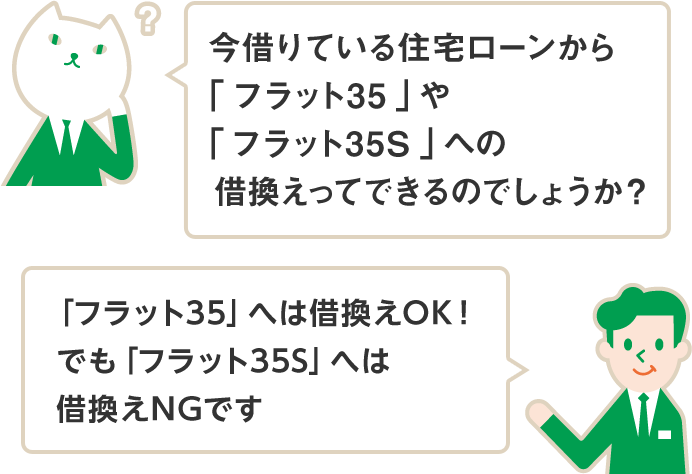 今借りている住宅ローンから「 フラット35 」や「 フラット35S 」への借換えってできるのでしょうか？ 「フラット35」へは借換えOK！でも「フラット35S」へは借換えNGです