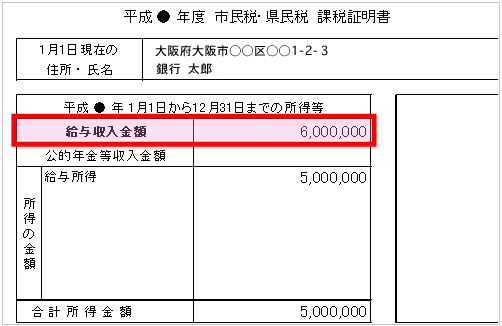 課税証明書における年収額の見方（例）