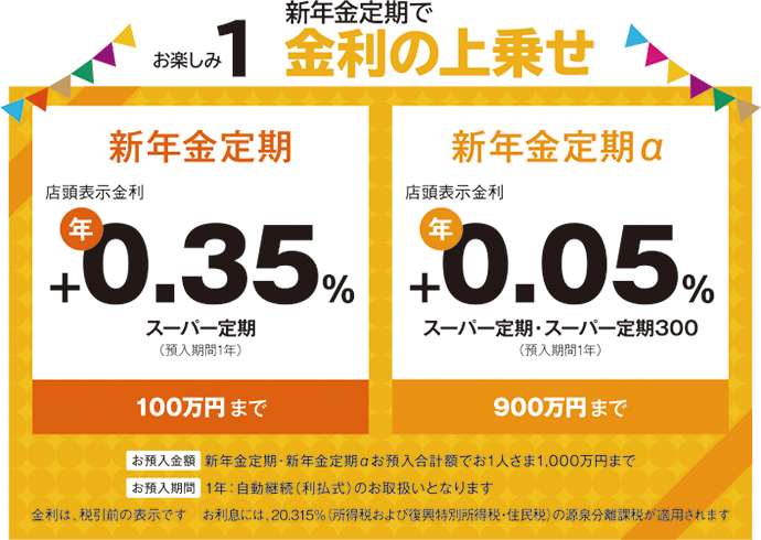 新年金定期で金利の上乗せ 新年金定期100万円まで 新年金定期α900万円まで