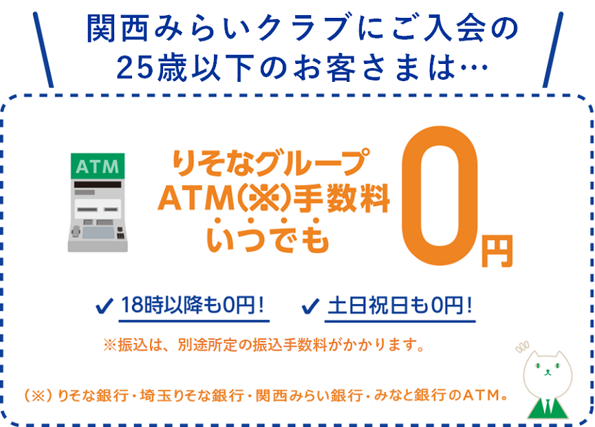 25歳までのお客様がクラブポイントサービスご入会でりそなグループ手数料いつでも0円