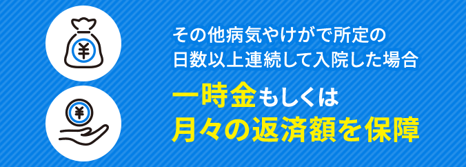 その他病気やけがで所定の日数以上連続して入院した場合 一時金もしくは月々の返済額を保障